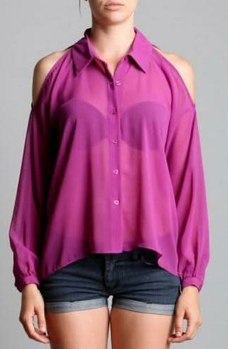 Empower Yourself Magenta Cold Shoulder Blouse - Front View
