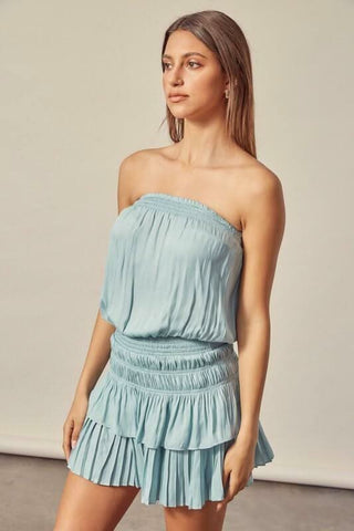 Lovely and Sweet Sage Blue Strapless Mini Dress - Model View