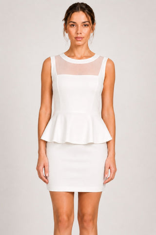 Eva White Peplum Mini Dress - Front View