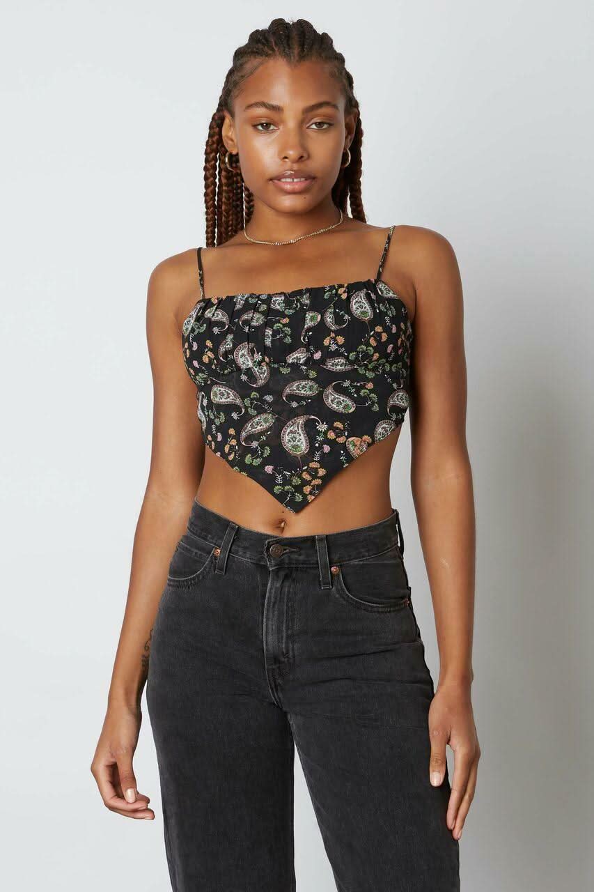 Black Paisley Floral Top Crop Top Collcetion Boho Pink