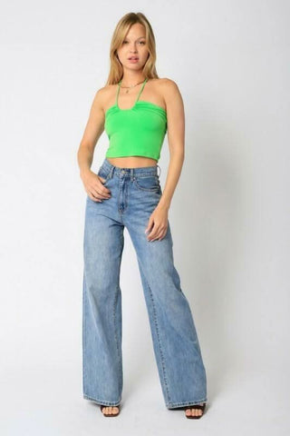 Randi Apple Green Halter Crop Top outfit