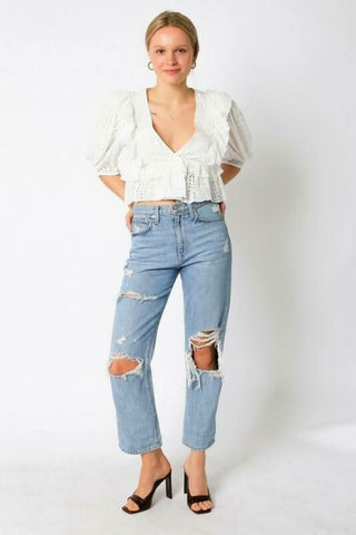 Take Me With You White Eyelet Puff Sleeve Top - Outfit View