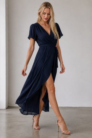 Come Together Navy Blue Midi Wrap Dress - Side View
