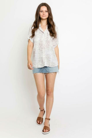 Elsa Khaki Snake Print Button-Up Top - Outfit View
