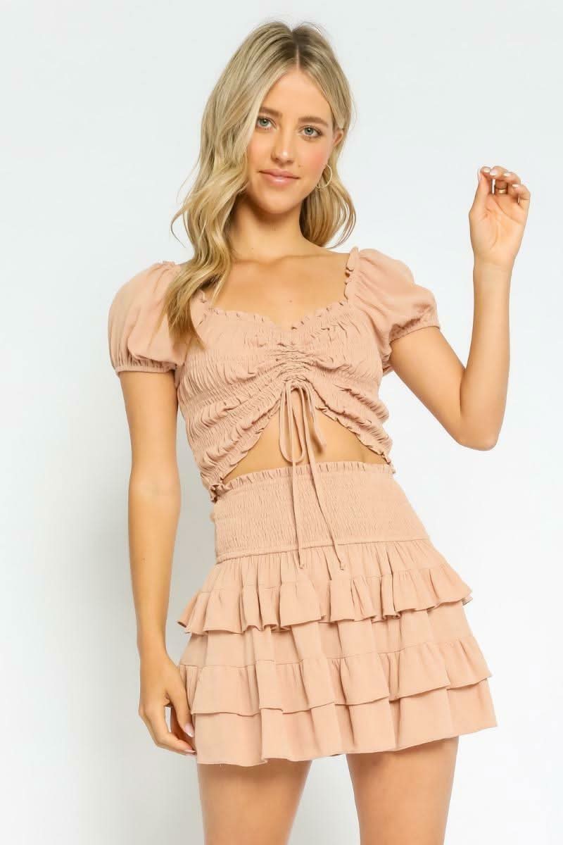 Daybreak Sandy Beige Drawstring Crop Top -  BohoPink