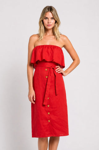 In Your Dreams Red Strapless Midi Dress - Close-Up View