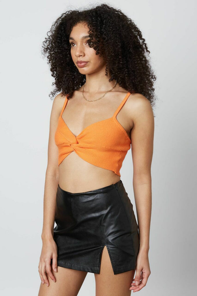 Orange Knot-Front Cropped Sweater Tank 