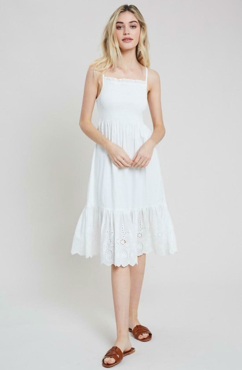 White Dress - Smocked Dress - Midi Dress - Sundress | Boho Pink White Dress - Smocked Dress - Midi Dress - Sundress | Boho Pink