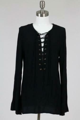  Black Lace-Up Tunic Top 