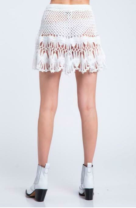 Golden Shores White Crochet Swim Cover-Up Mini Skirt - Back View