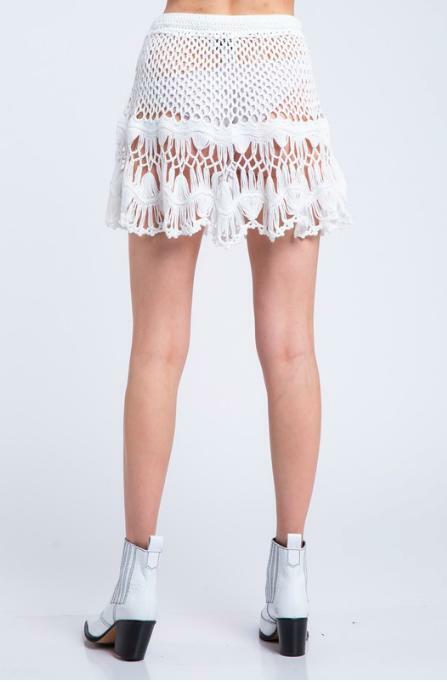 Golden Shores White Crochet Swim Cover-Up Mini Skirt -  BohoPink