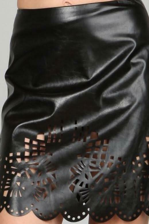 Ark & Co Party On Black Vegan Leather Laser Cut Skirt -  BohoPink