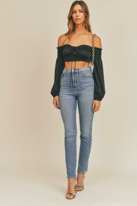 Black Off-Shoulder Crop Top 