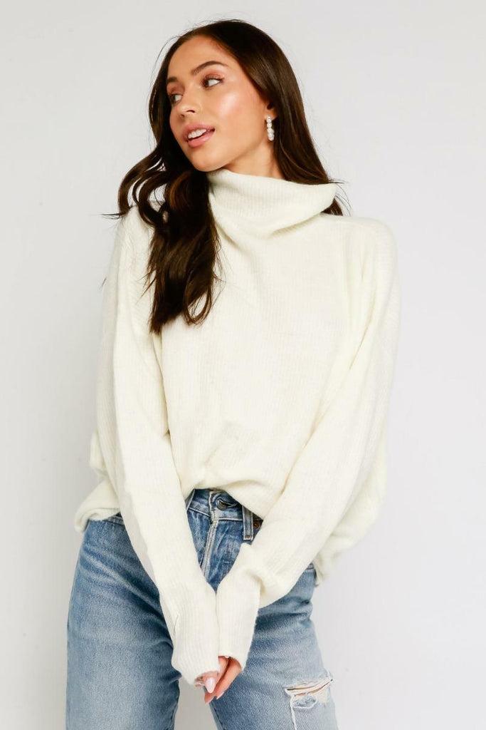 Ivory Ribbed Turtleneck Sweater 