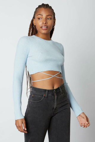 Light blue ribbed cropped sweater