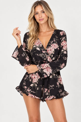 Creve Coeur Navy Bell Sleeve Floral Romper - Front View 