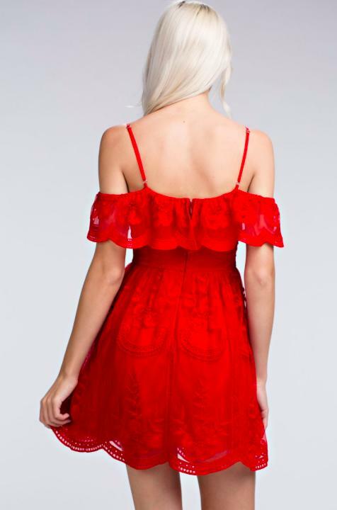 Red Lace Off-the-Shoulder Dress 