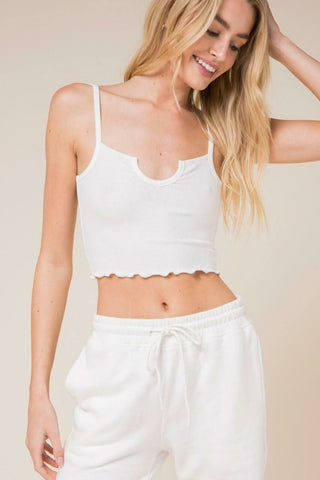 Don't Do It White Notch Cami Crop Top - Front