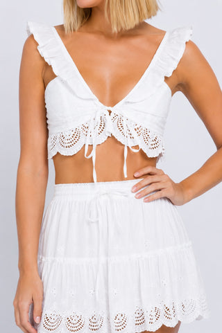 Mykonos Bay White Eyelet Two-Piece Dress - Mini Dress Set Close Up