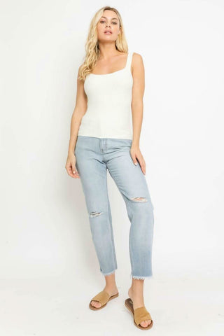 Becca Ivory Ribbed Tank Top -  BohoPink