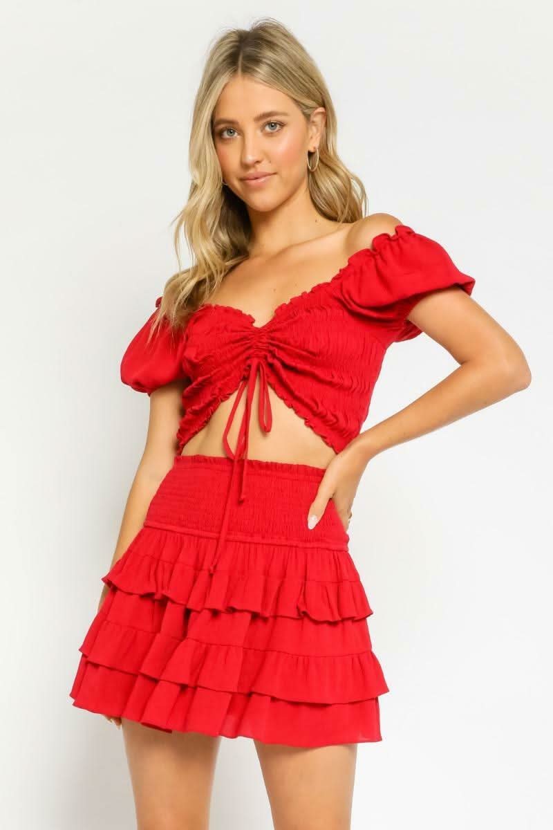 Red Drawstring Crop Top 