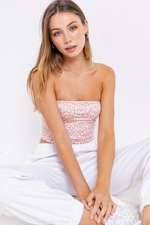 Pink and White Leopard Print Tube Top