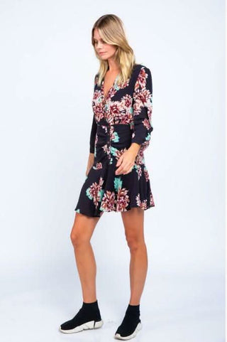 Valley Girl Black Floral Print Button-Down Mini Dress - Long Sleeve Floral Dresses 