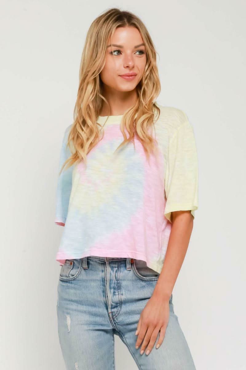 Groovy Vibes Girlfriend Pink and Blue Tie-Dye Cropped Tee -  BohoPink