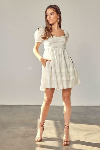 White Puff Sleeve Mini Dresses