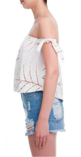 Palm Meadow White Off-Shoulder Tie Sleeve Top - Side View