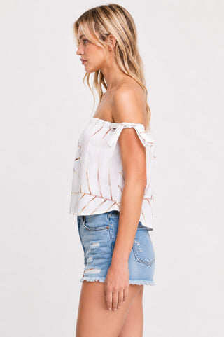 Palm Meadow White Off-Shoulder Tie Sleeve Top - Side View