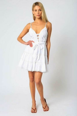 Annalise White Lace Trim Dress - Outfit View