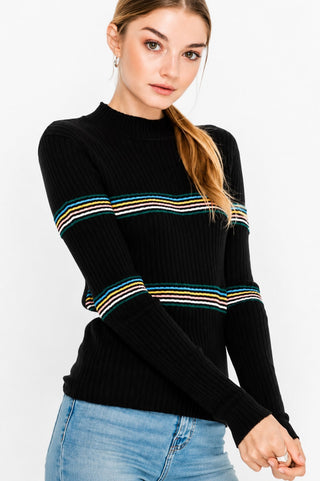 Follow the Rules Black Ribbed Mock Neck Top - Front View