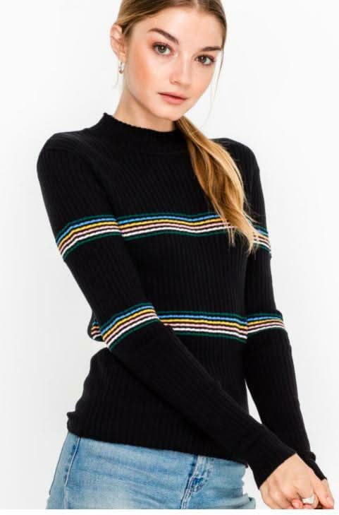 Black Ribbed Mock Neck Top 