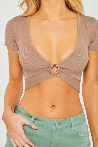 Amy Mocha Center Ring Knit Crop Top -  BohoPink