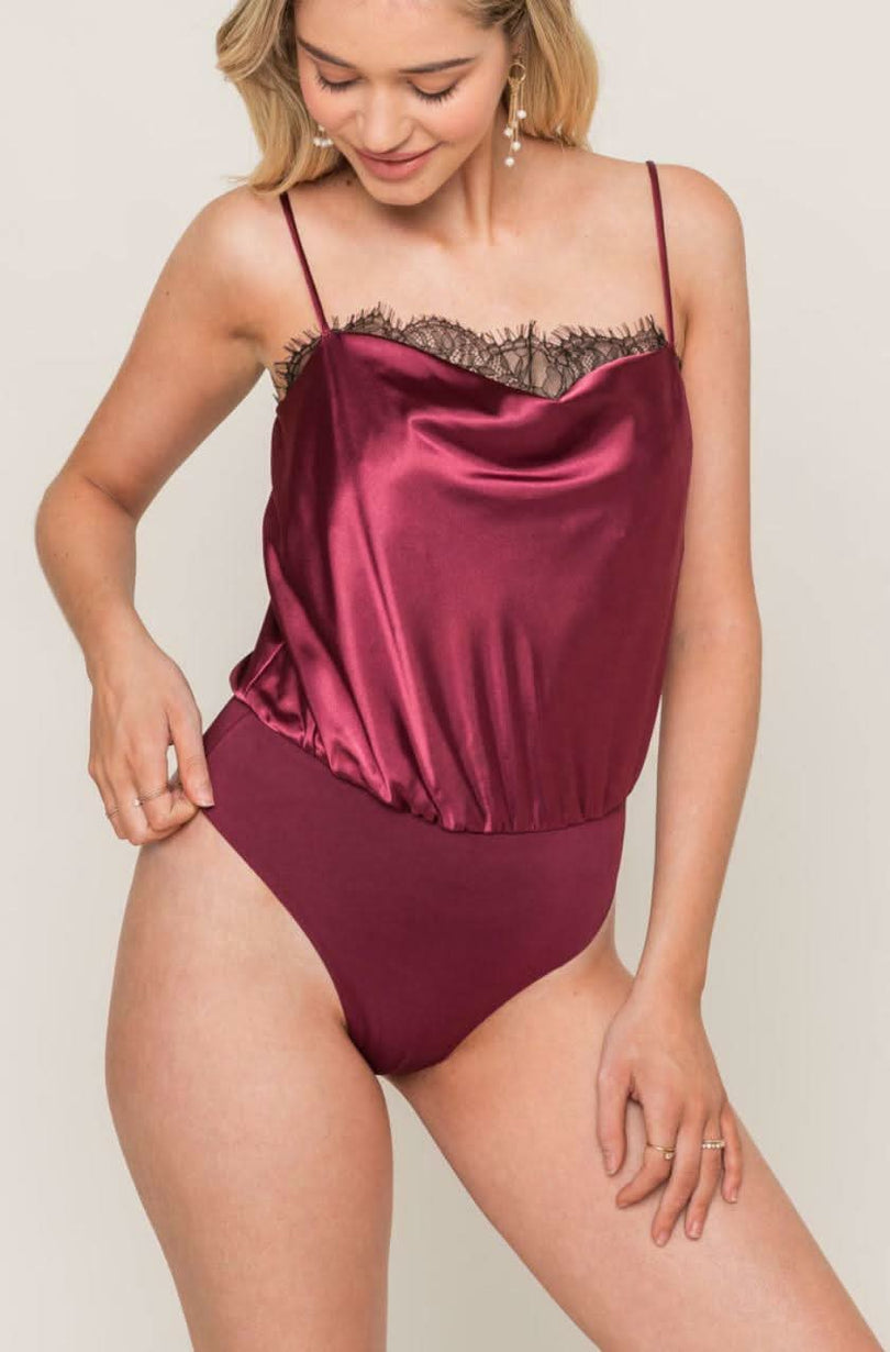 Wine Lace Trim Bodysuit