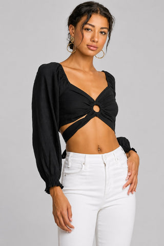 Lush Lauren Black Center Ring Crop Top - Front View