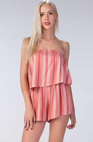 Blush Striped Strapless Romper