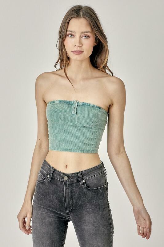 Avery Washed Green Ribbed Tube Top