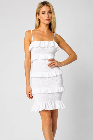 Major Flirt White Smocked Mini Dress - Front View