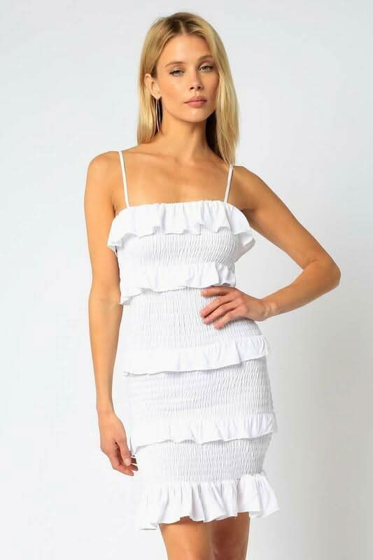 White Smocked Ruffle Dress