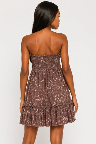 Canyon Sunset Etched Espresso Strapless Mini Dress - Brown Babydoll Dress - Back View