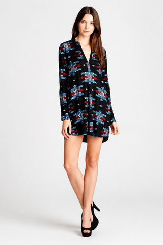 Desiree Embroidered Black Long Sleeve Tunic Dress - Full Outfit View