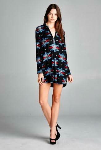 Desiree Embroidered Black Long Sleeve Tunic Dress -  BohoPink