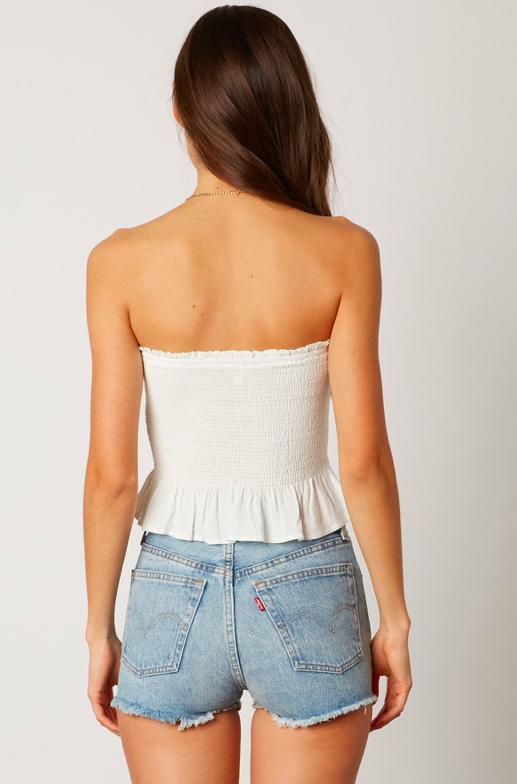 Jenna White Button-Down Strapless Smocked Top -  BohoPink
