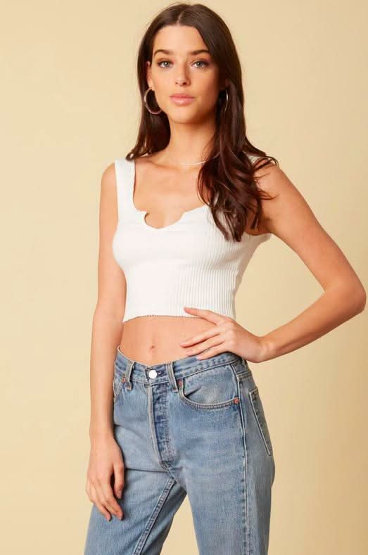 White Notch Neck Crop Tank Top