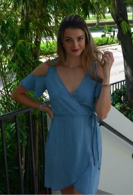 Blue Denim Cold Shoulder Wrap Dress