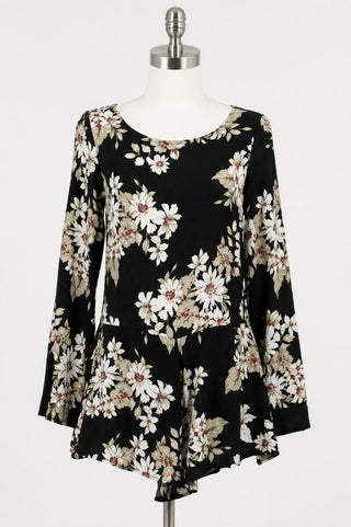 Revelation Black Floral Long Sleeve Romper - Front View