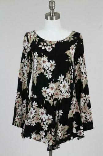 Black Floral Long Sleeve Romper