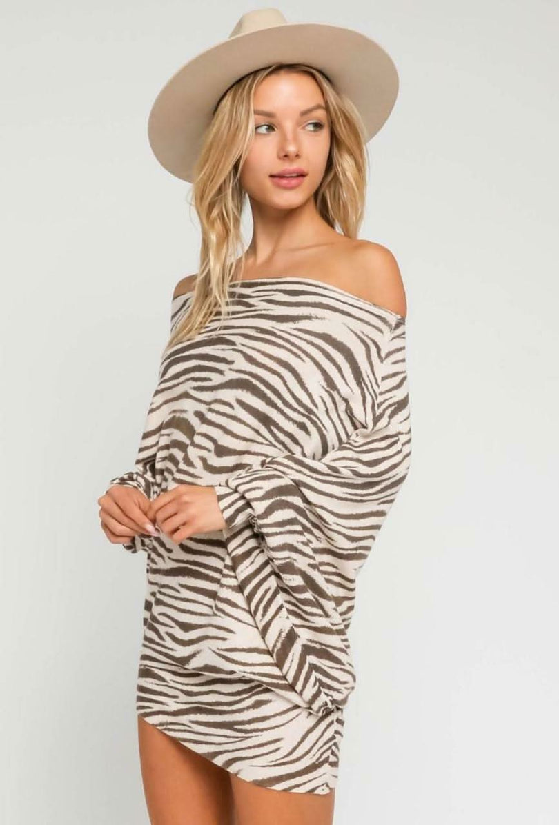 Zebra Print Tunic Sweater Dress